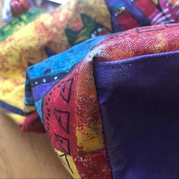 Laurel Burch Large Tote Bag 19" - Colorful Cats Feline Art Print - Canvas Bag - Picture 14 of 16